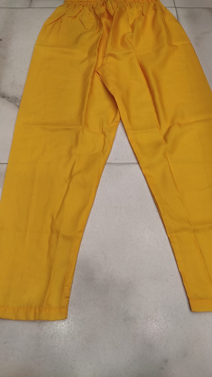 Hand Embroidery Muslin Silk - Yellow Kurti with pant