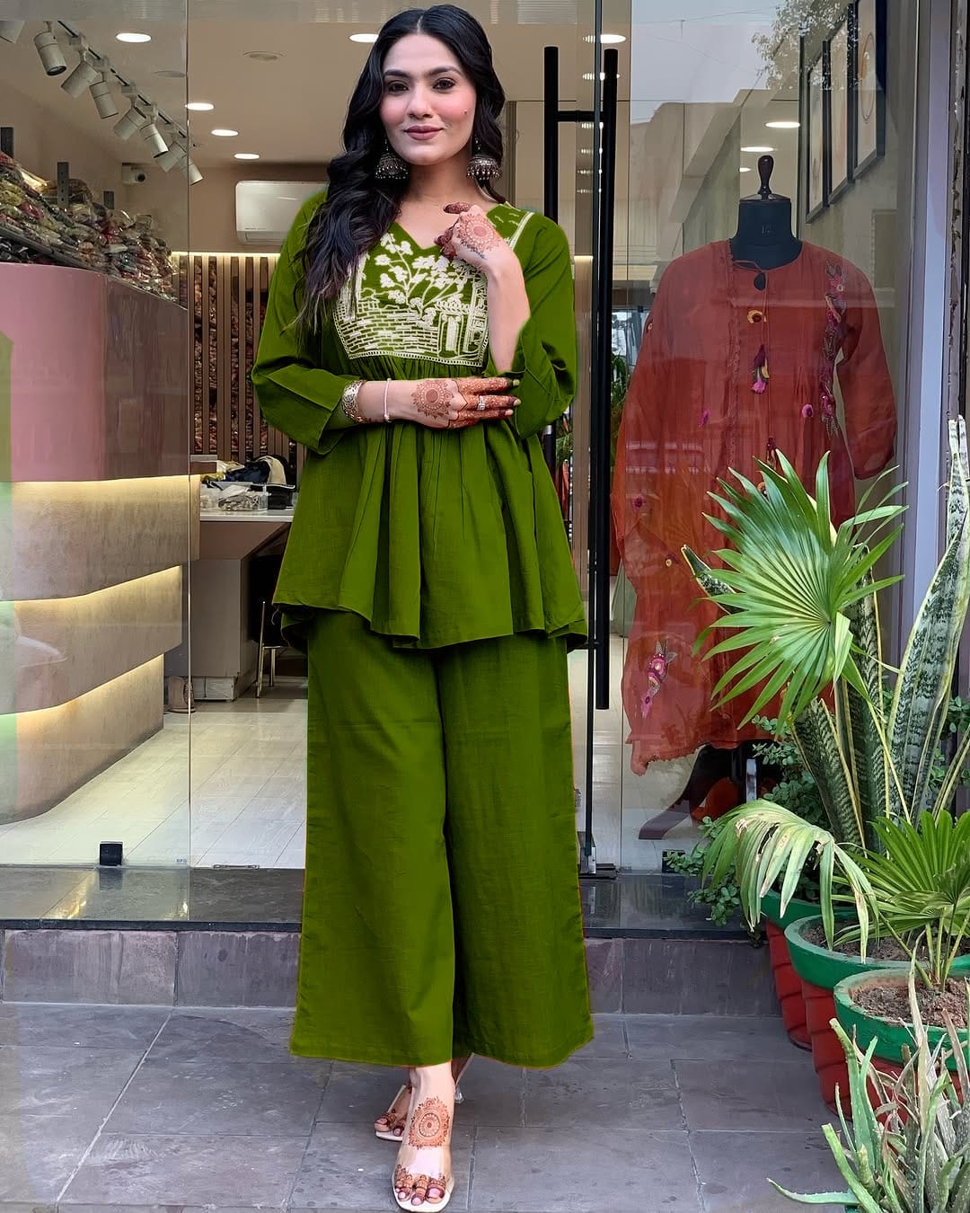 Short Top With Plazo - Cotton Daily Wear Co-ord set