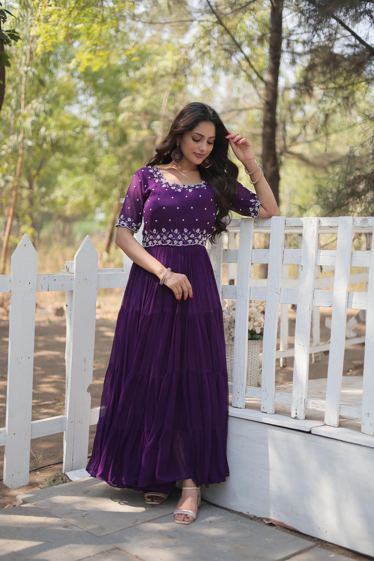 Faux Blooming Georgette - Bead Embroidery Gown Work