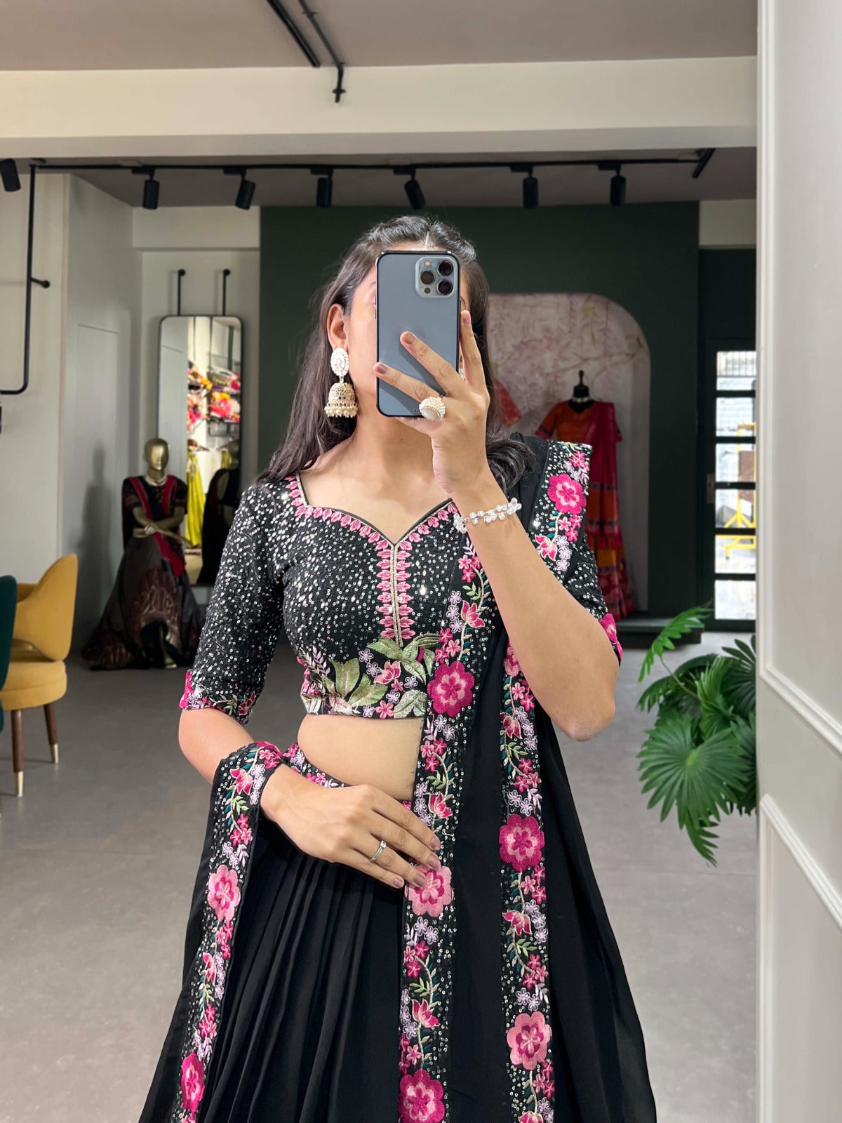 Black Lehenga Choli Georgette Silk Suit 3 Piece Set