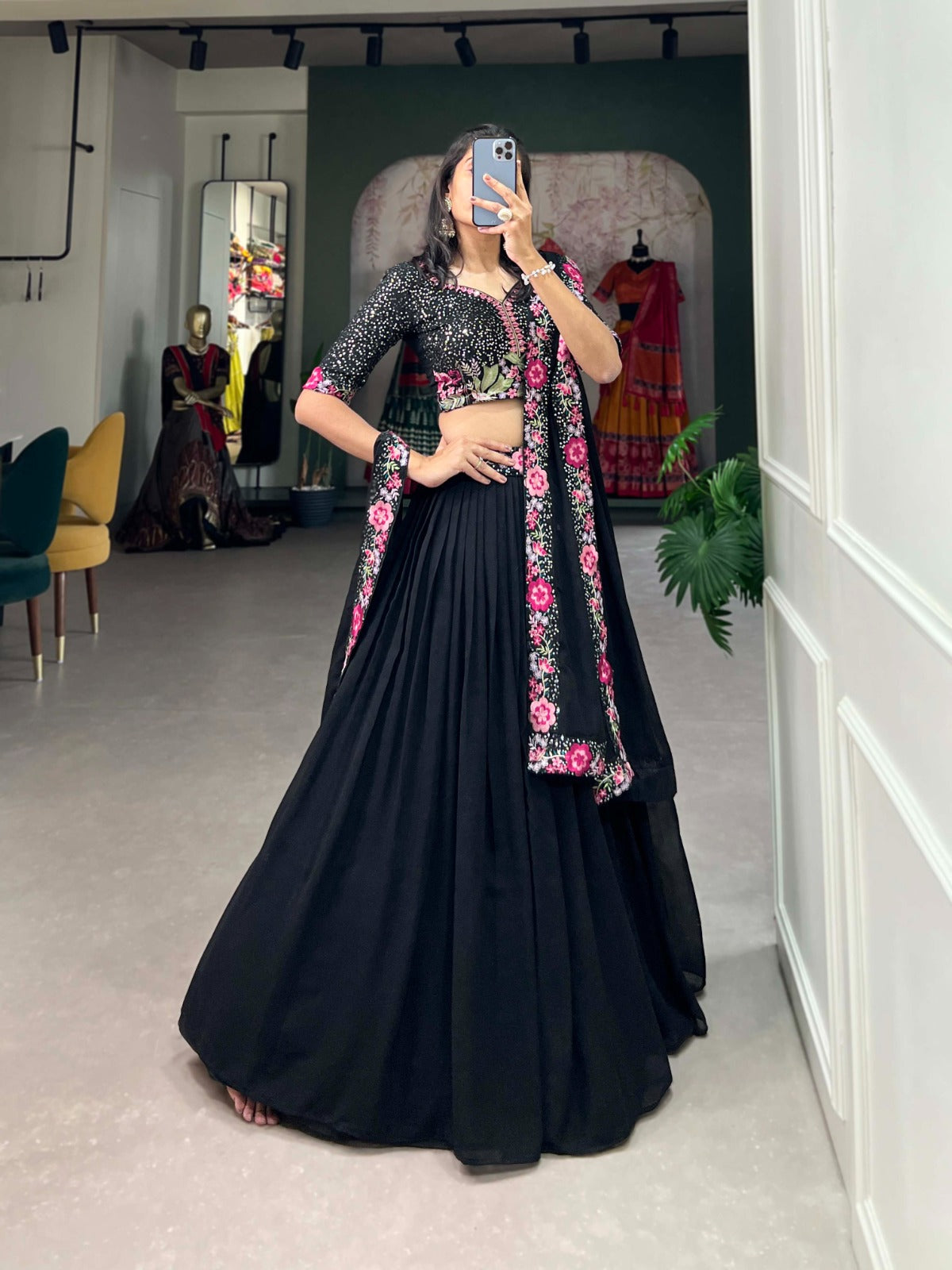 Black Lehenga Choli Georgette Silk Suit 3 Piece Set