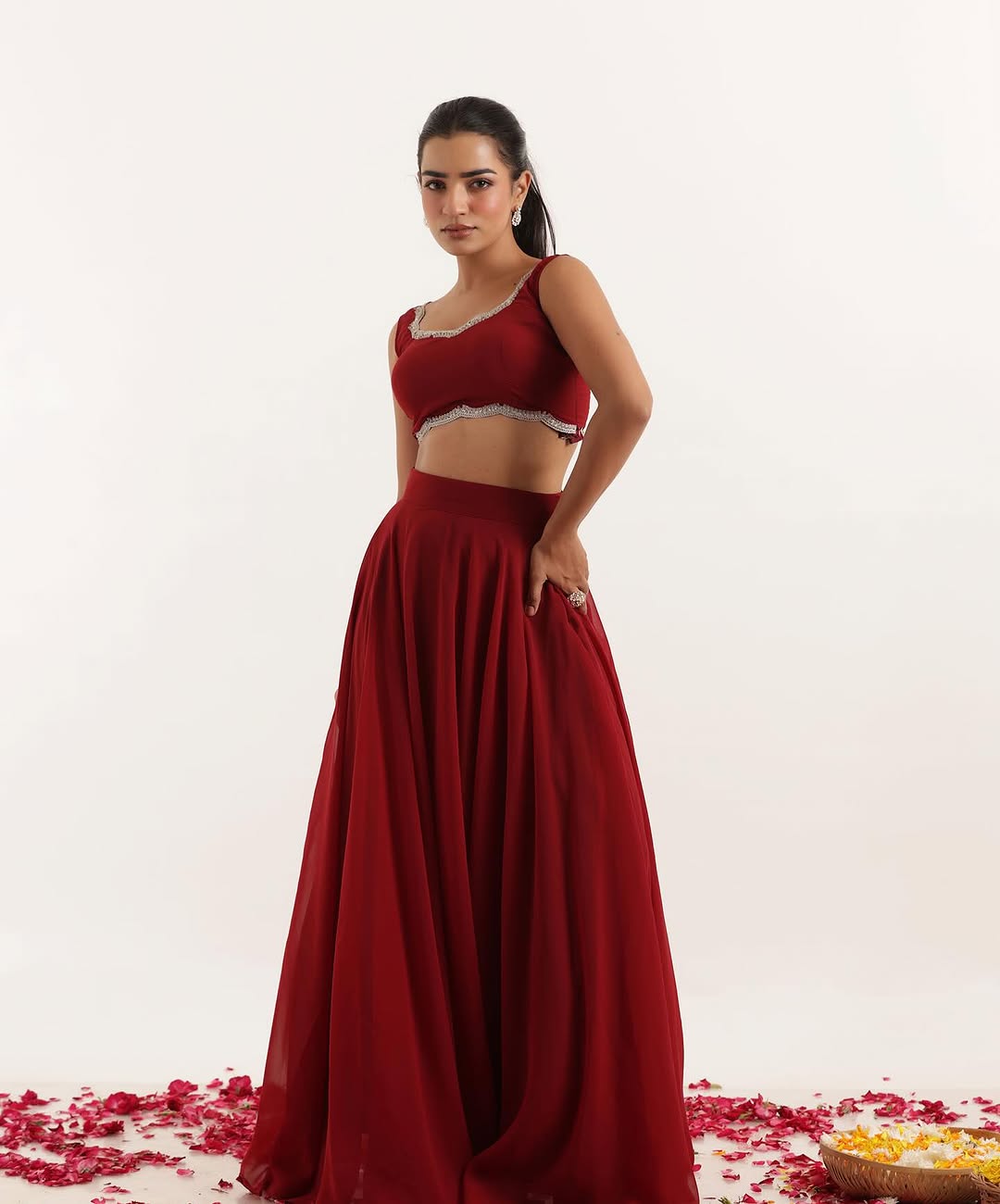 Modern Lehenga Blouse - Pure Silk With Sequins Work
