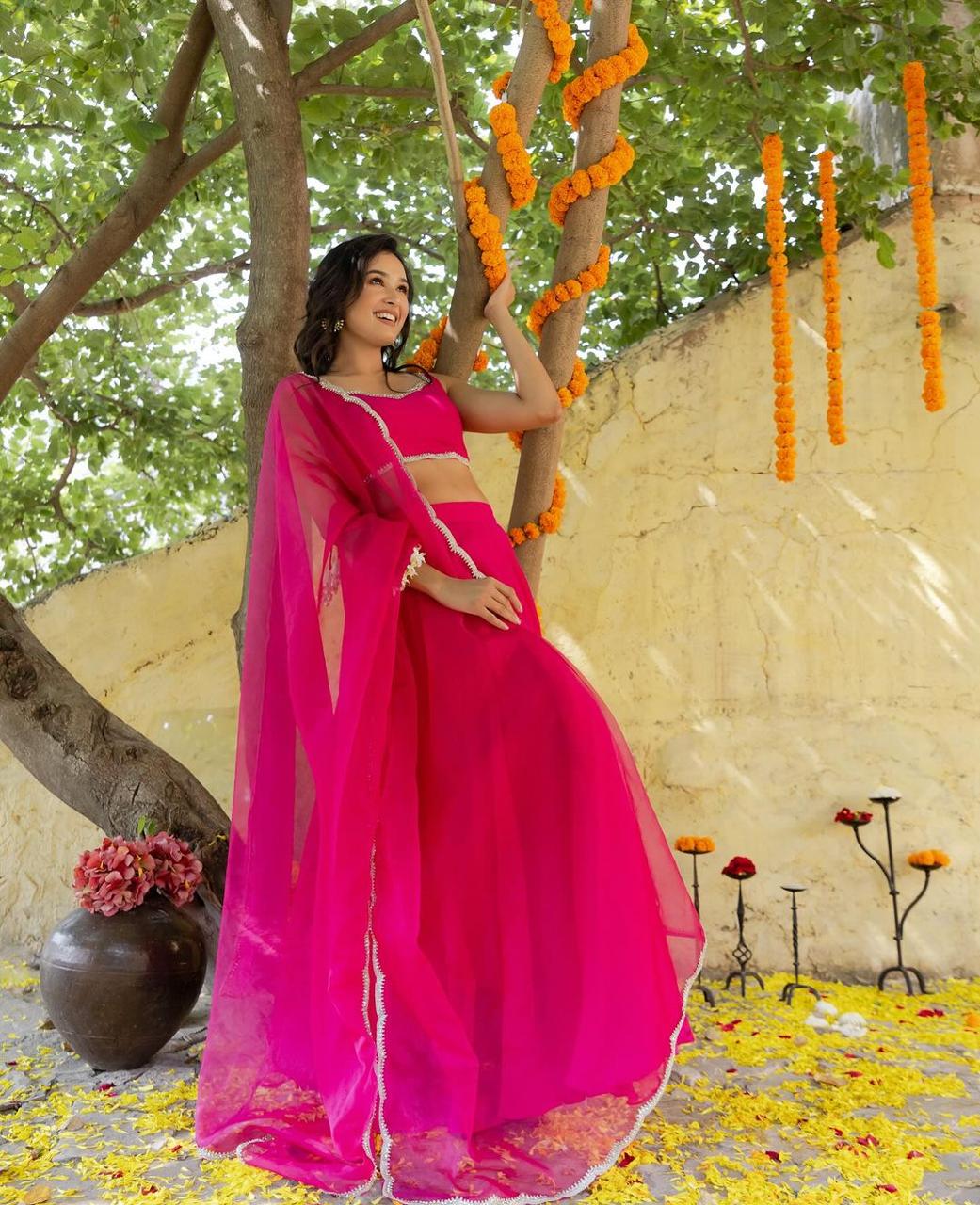 Modern Lehenga Blouse - Pure Silk With Sequins Work