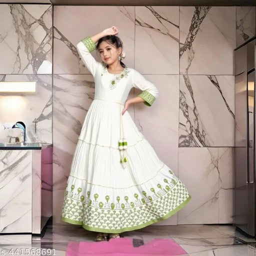 Elegant White Cotton Silk Anarkali Dress