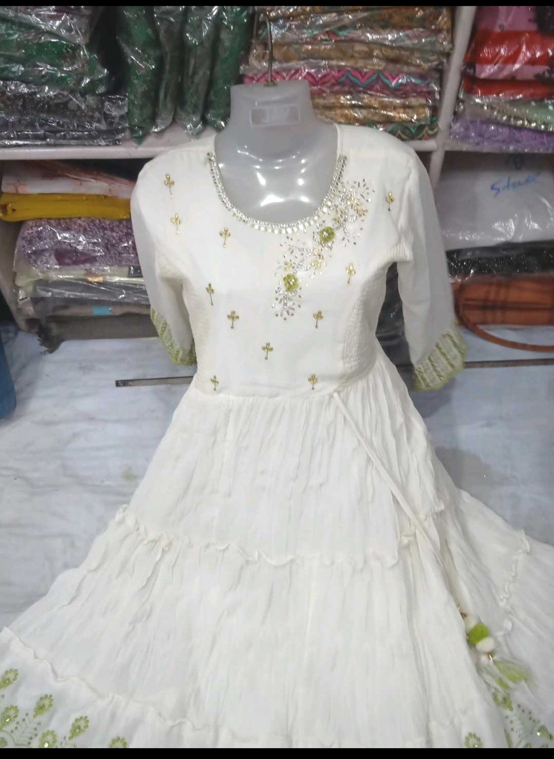 Elegant White Cotton Silk Anarkali Dress