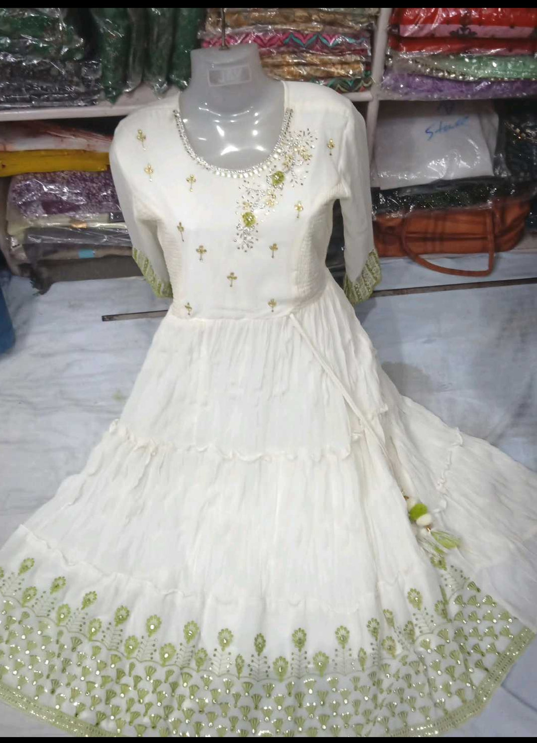 Elegant White Cotton Silk Anarkali Dress