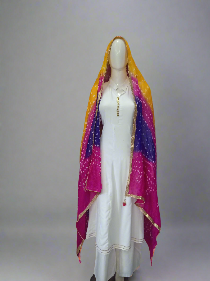 White Kurti Plazo - Collar Suit With Silk Dupatta