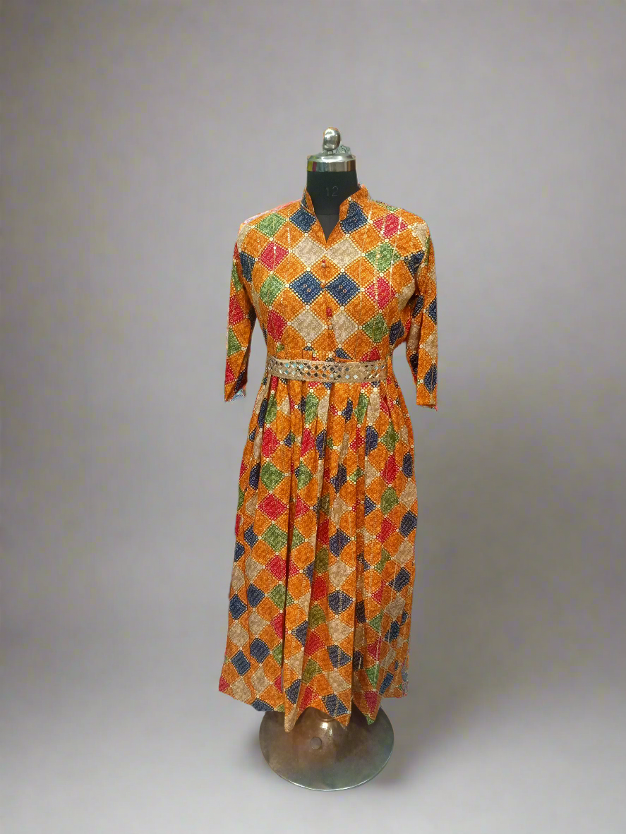 Heavy Orange Sequins Multi Gown