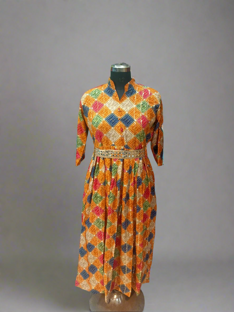 Heavy Orange Sequins Multi Gown