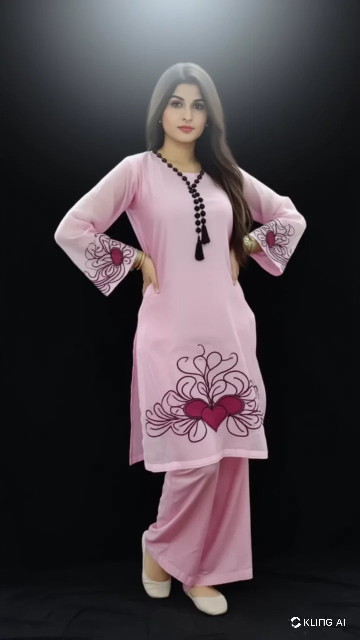 Pink Black Embroidered Kurti With New Style