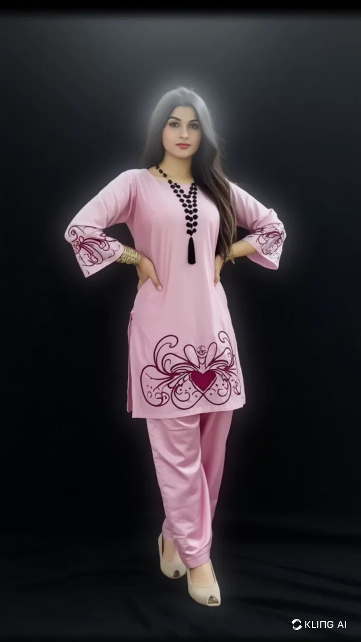 Pink Black Embroidered Kurti With New Style