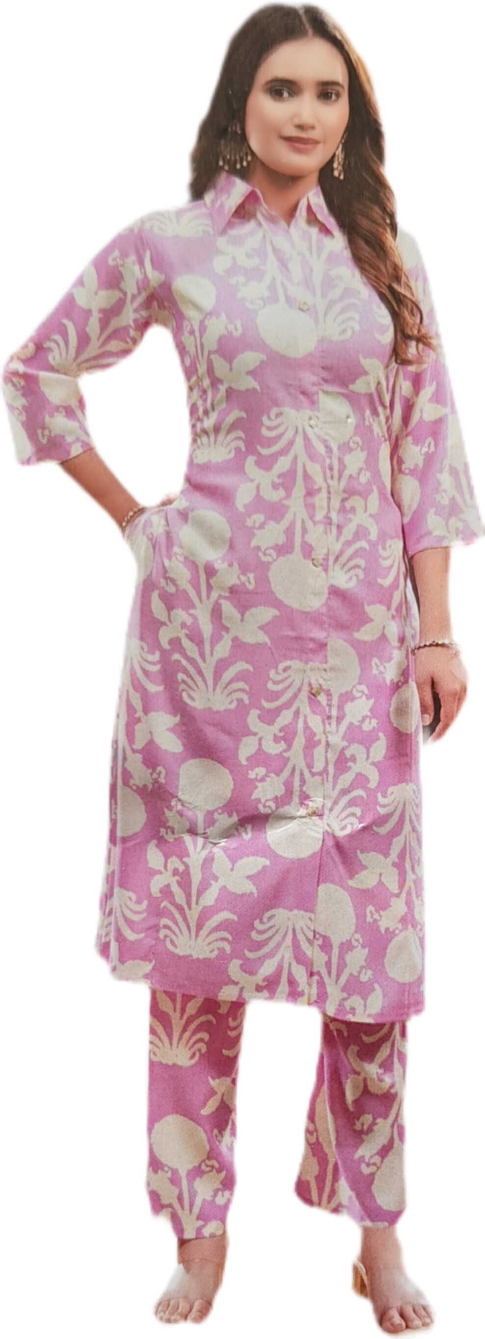 Pink Floral Cotton Collar Cord Set