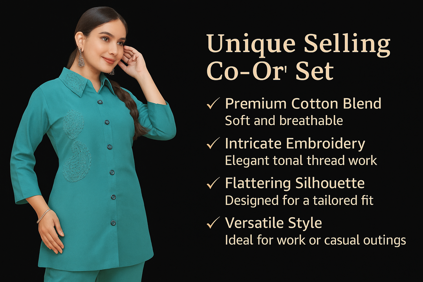 Teal Tunic Lace Collar Kurta With Pant