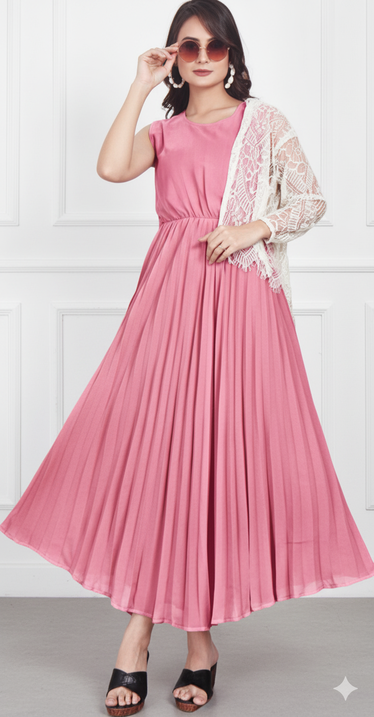 Pink Wonderful Purple Butterfly Dress With Thread Koti Style