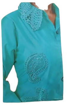 Teal Tunic Lace Collar Kurta With Pant