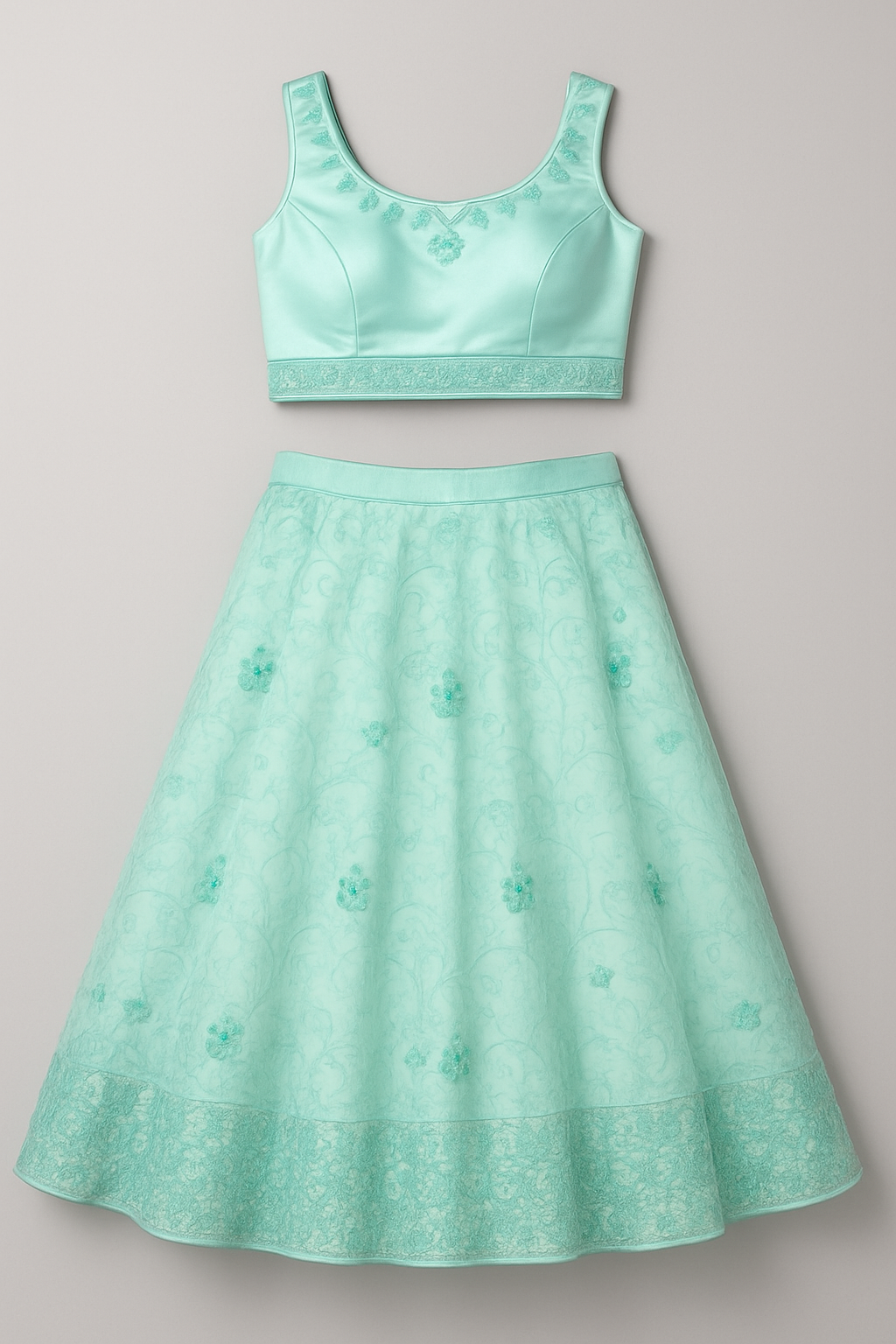 Pastel Blue Lehenga Choli set (Pista Green, XL)