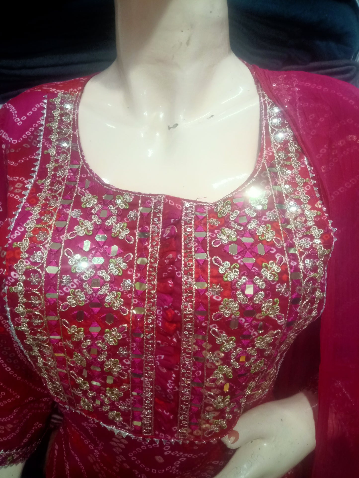 Fantastic Red Chunri Cotton Anarkali Piece suit