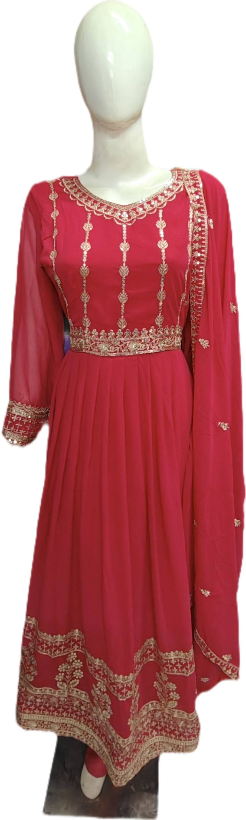 Red & Gold Embroidered INDIAN Anarkali Suit Set