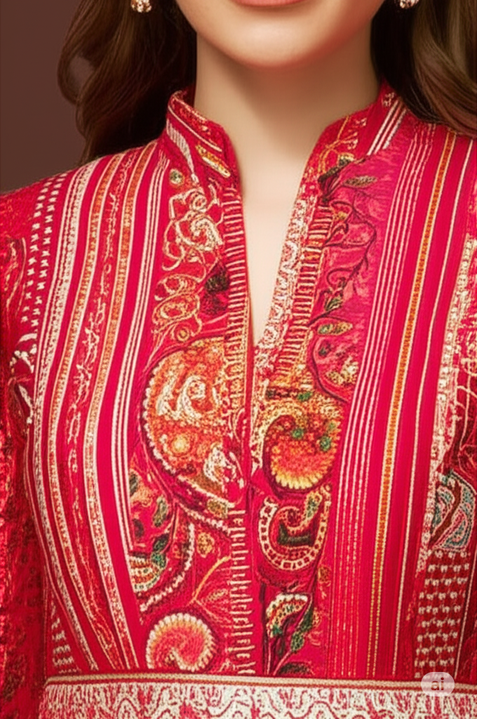 The Xoxo Women's Traditional Cotton A-Line Dress, with Belted Embroidery, V-Neck, Three Quarter Sleeve, Ankle Length
