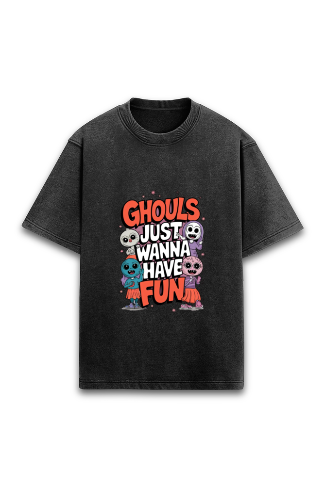 Ghouls Just Wanna Have Fun Acid Wash Oversized T-Shirt For Women