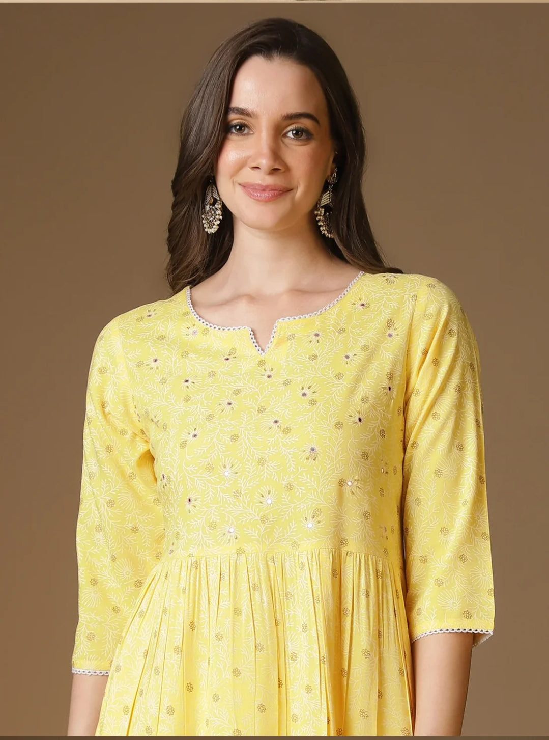 Rayon Yellow Embroidered Anarkali Dress