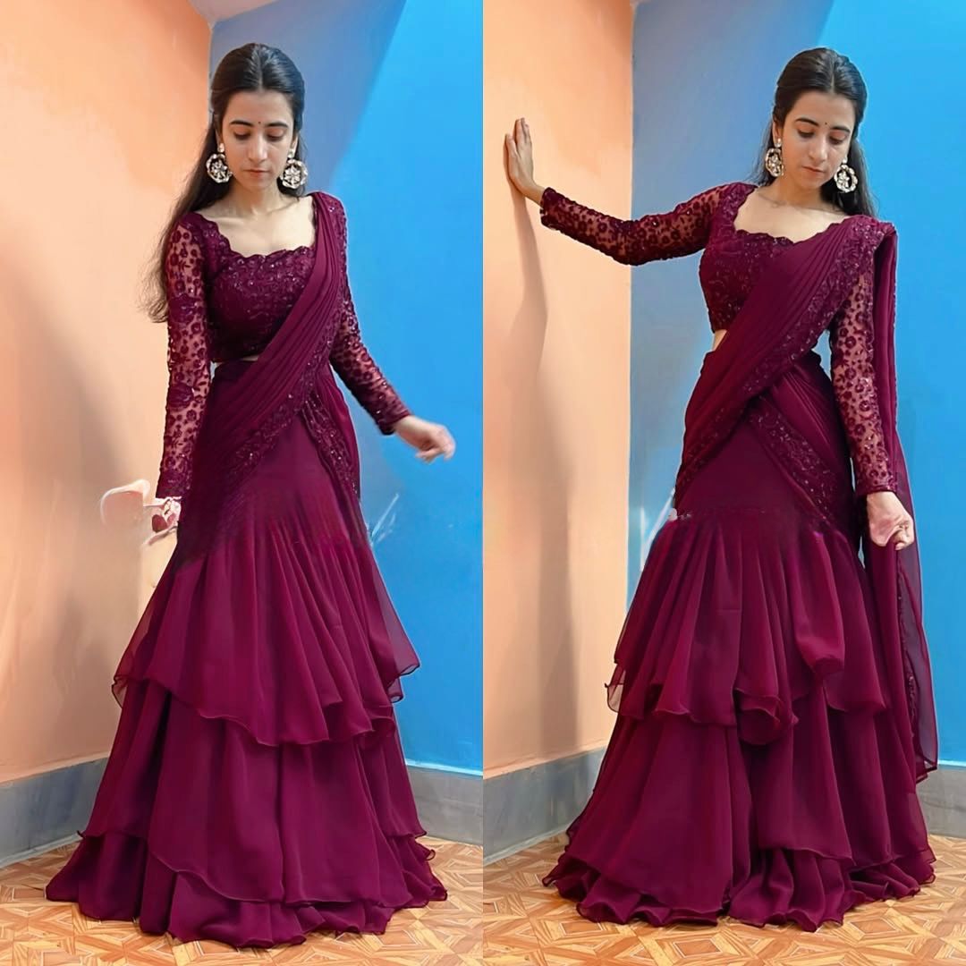 Georgette Silk Lehenga with Pallu and Saree