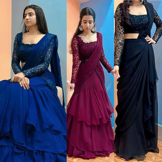 Georgette Silk Lehenga with Pallu and Saree