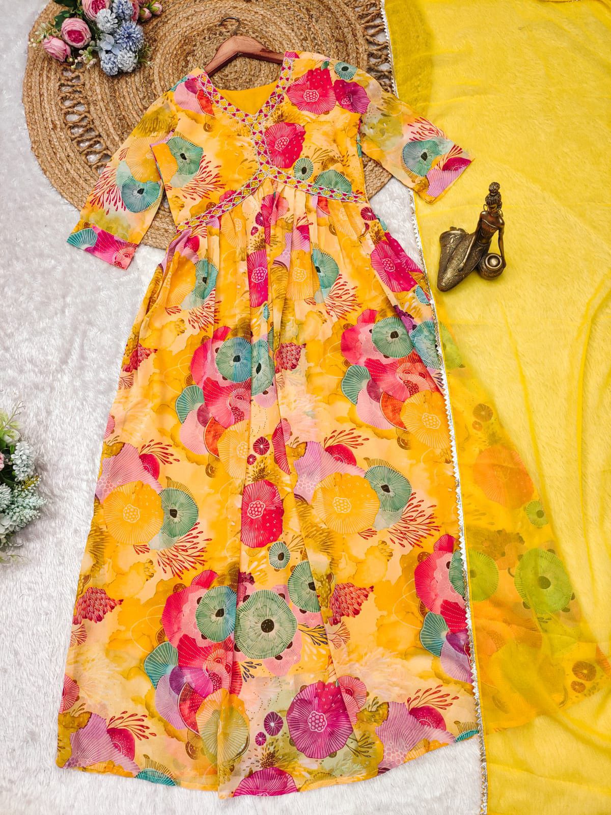 Georgette Sequence Embroidered - Alia Cut Kurtis Dupatta