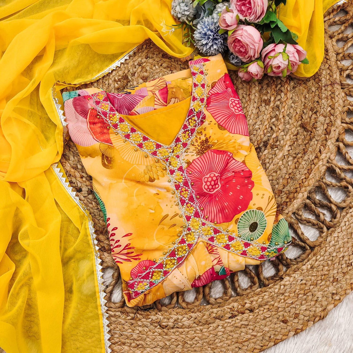 Georgette Sequence Embroidered - Alia Cut Kurtis Dupatta