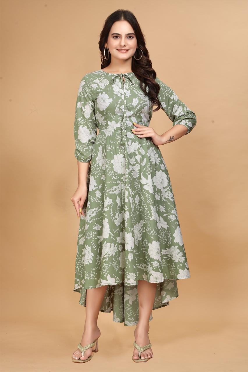 Purple Long Crepe Knee Sleeves Dress