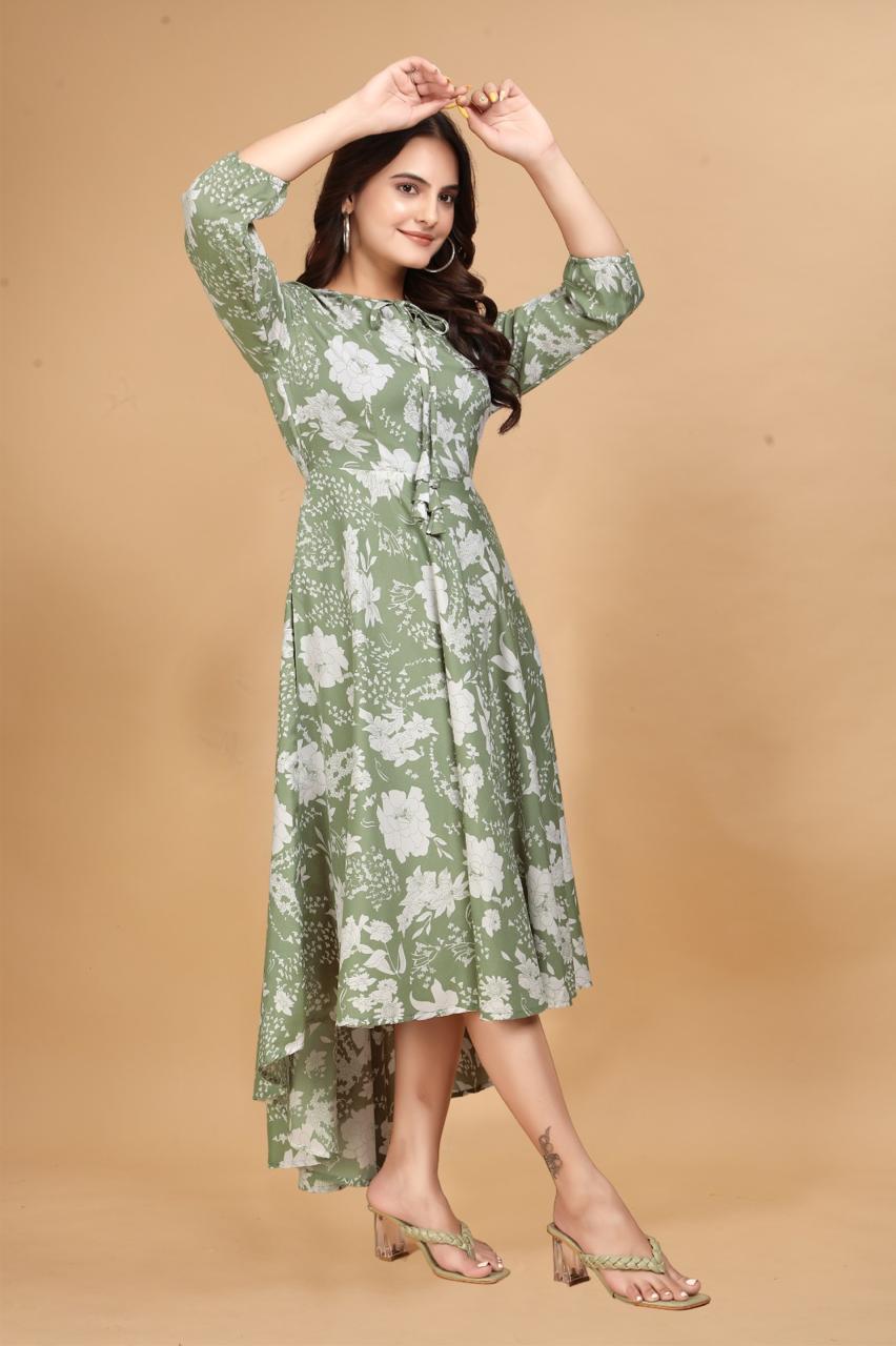 Purple Long Crepe Knee Sleeves Dress