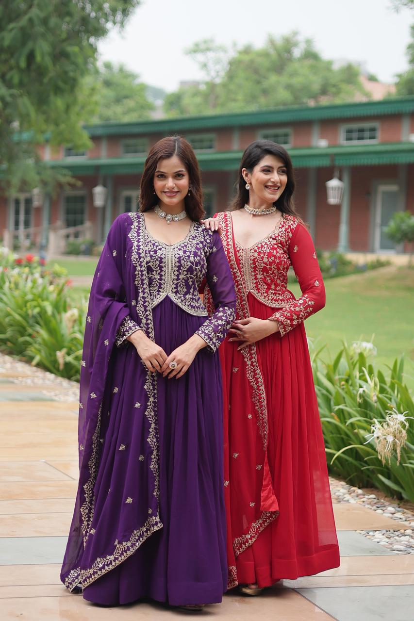 Faux Blooming Georgette - Rich Sequins Multi Embroidery Gown Work