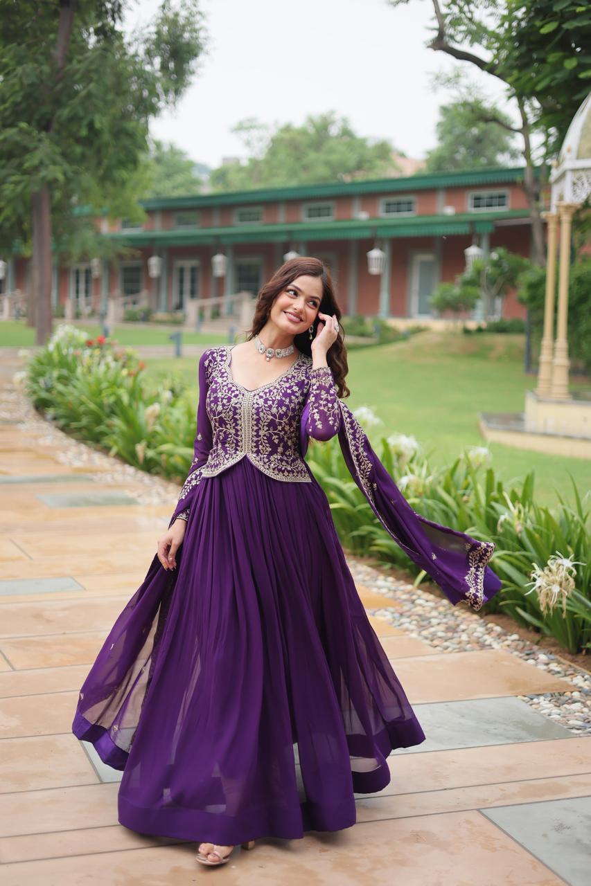 Faux Blooming Georgette - Rich Sequins Multi Embroidery Gown Work