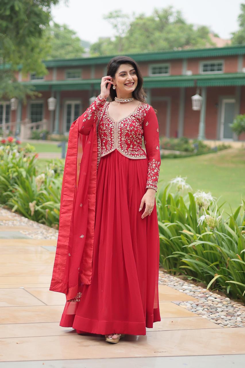 Faux Blooming Georgette - Rich Sequins Multi Embroidery Gown Work