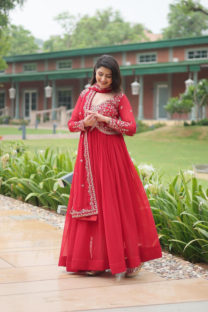 Faux Blooming Georgette - Rich Sequins Multi Embroidery Gown Work
