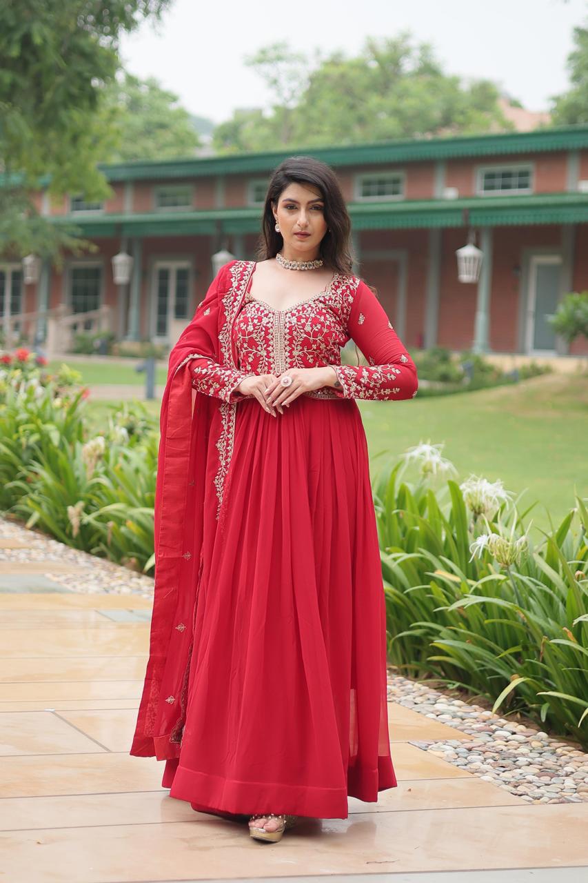 Faux Blooming Georgette - Rich Sequins Multi Embroidery Gown Work