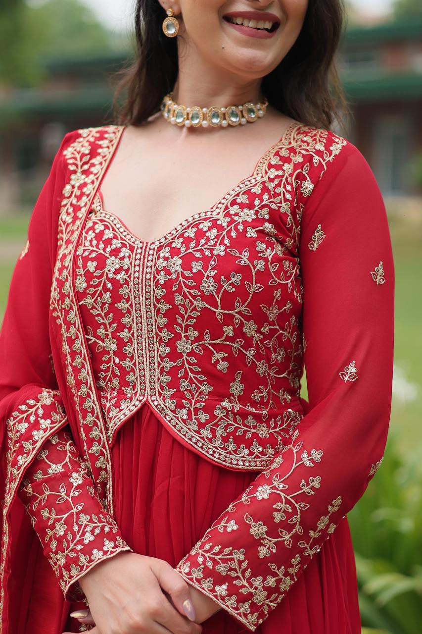 Faux Blooming Georgette - Rich Sequins Multi Embroidery Gown Work