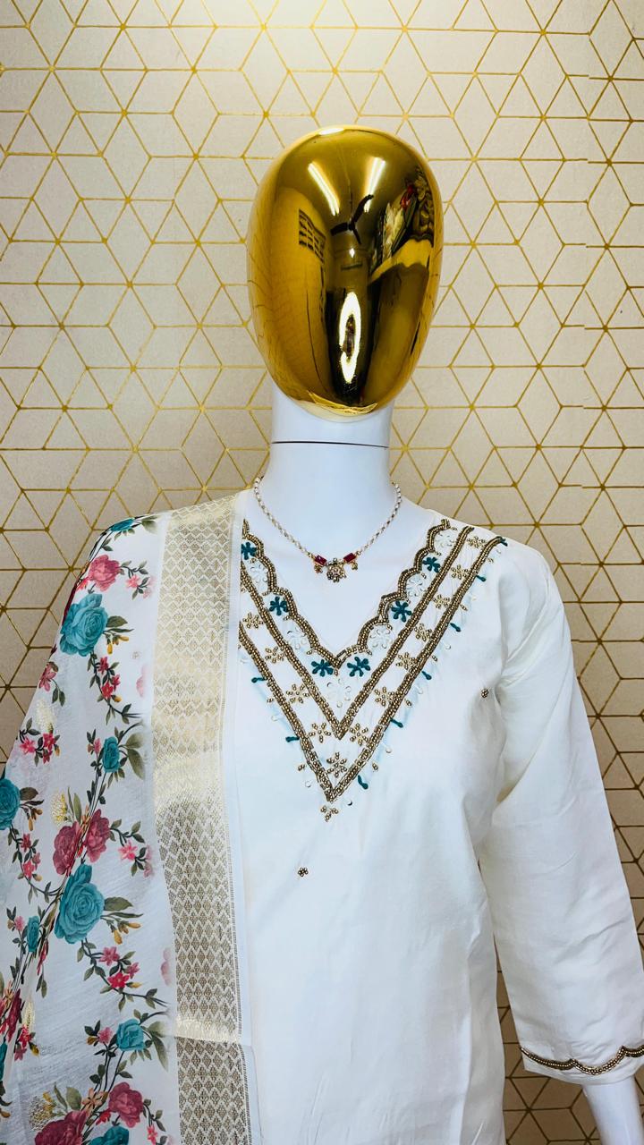 Handwork Silk - Suit with Jaquard Dupatta
