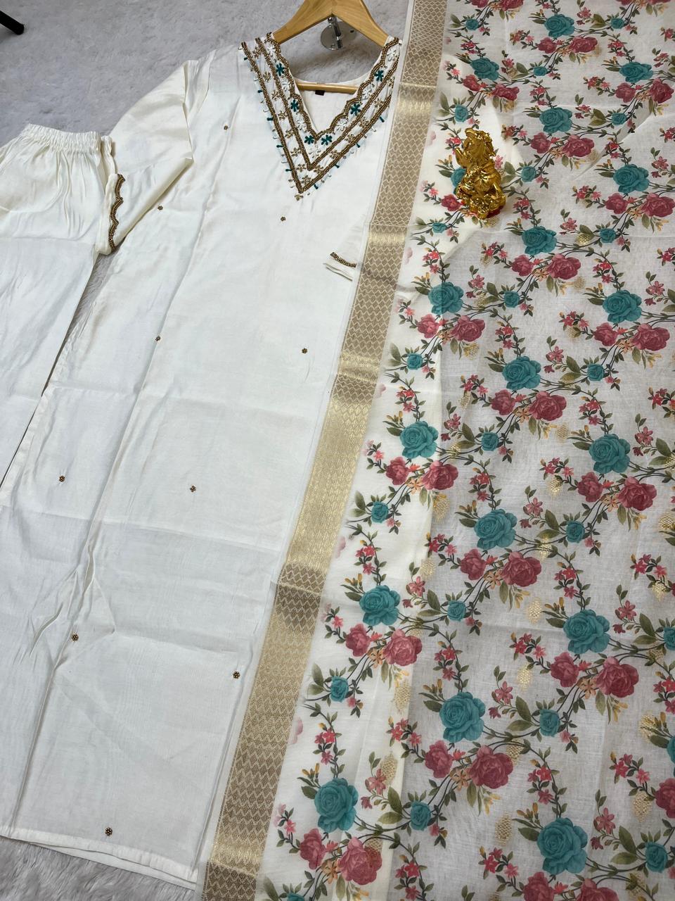 Handwork Silk - Suit with Jaquard Dupatta