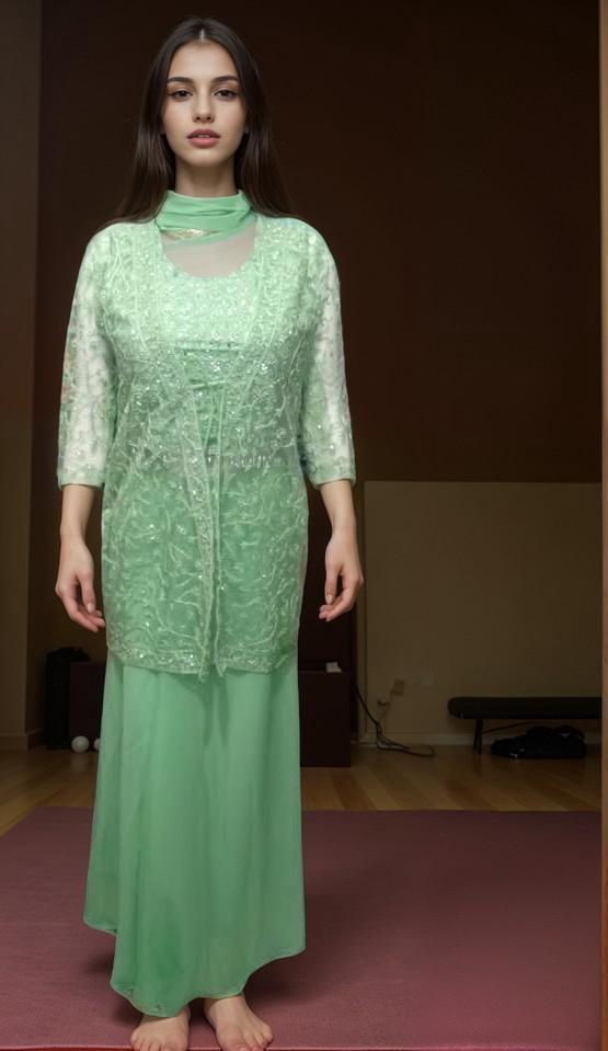 Georgette Koti Sharara Blouse Set - Mint kurti
