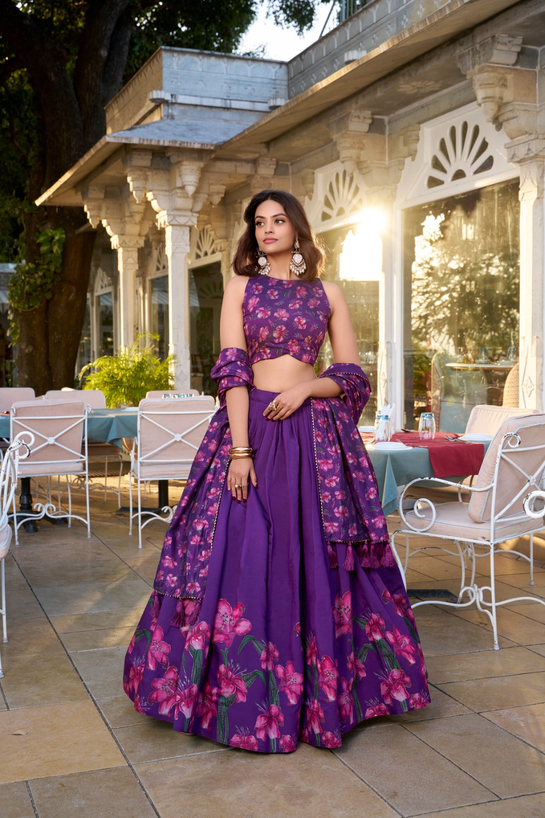 Lehenga Choli Silk - Navy Blue & Lavender With Blouse