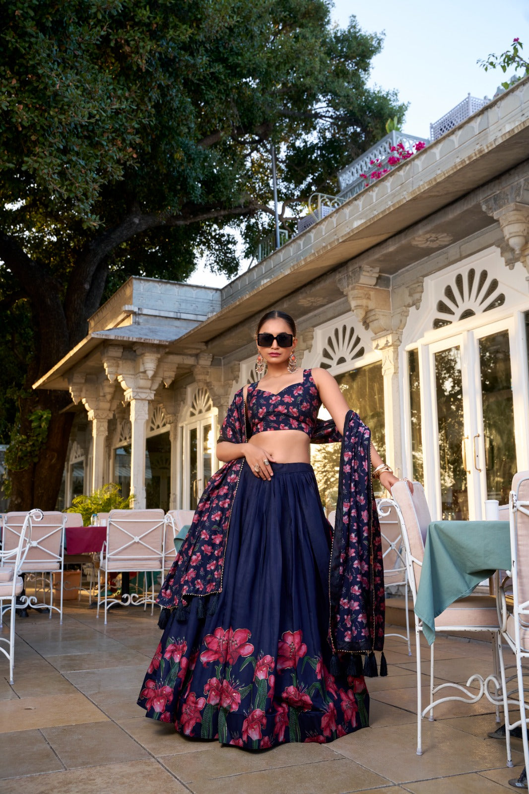 Lehenga Choli Silk - Navy Blue & Lavender With Blouse