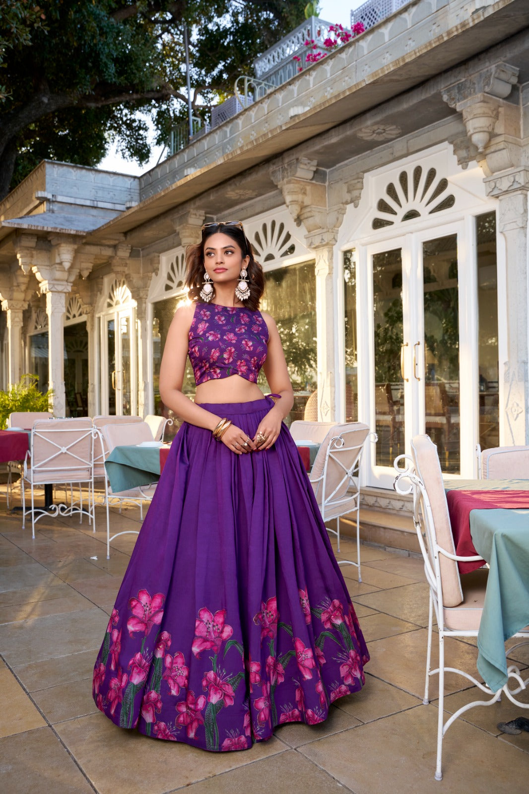 Lehenga Choli Silk - Navy Blue & Lavender With Blouse