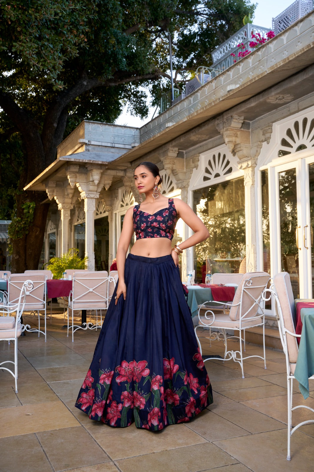 Lehenga Choli Silk - Navy Blue & Lavender With Blouse