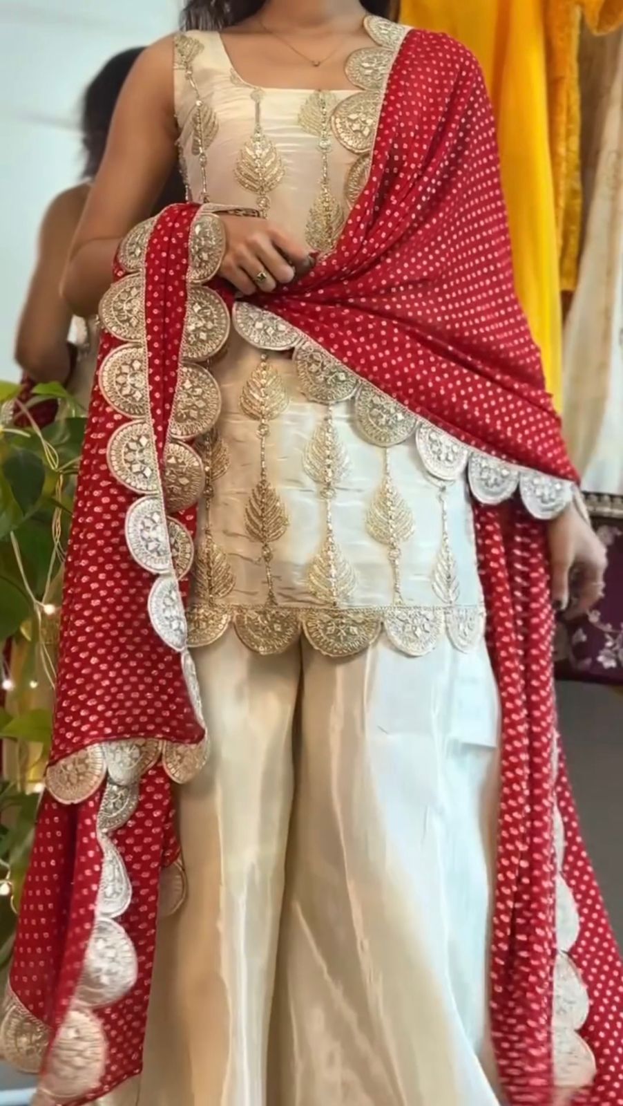 Pretty Beige with Heavy Tedy Crush And Embroidery 3 piece Sharara Suit Set