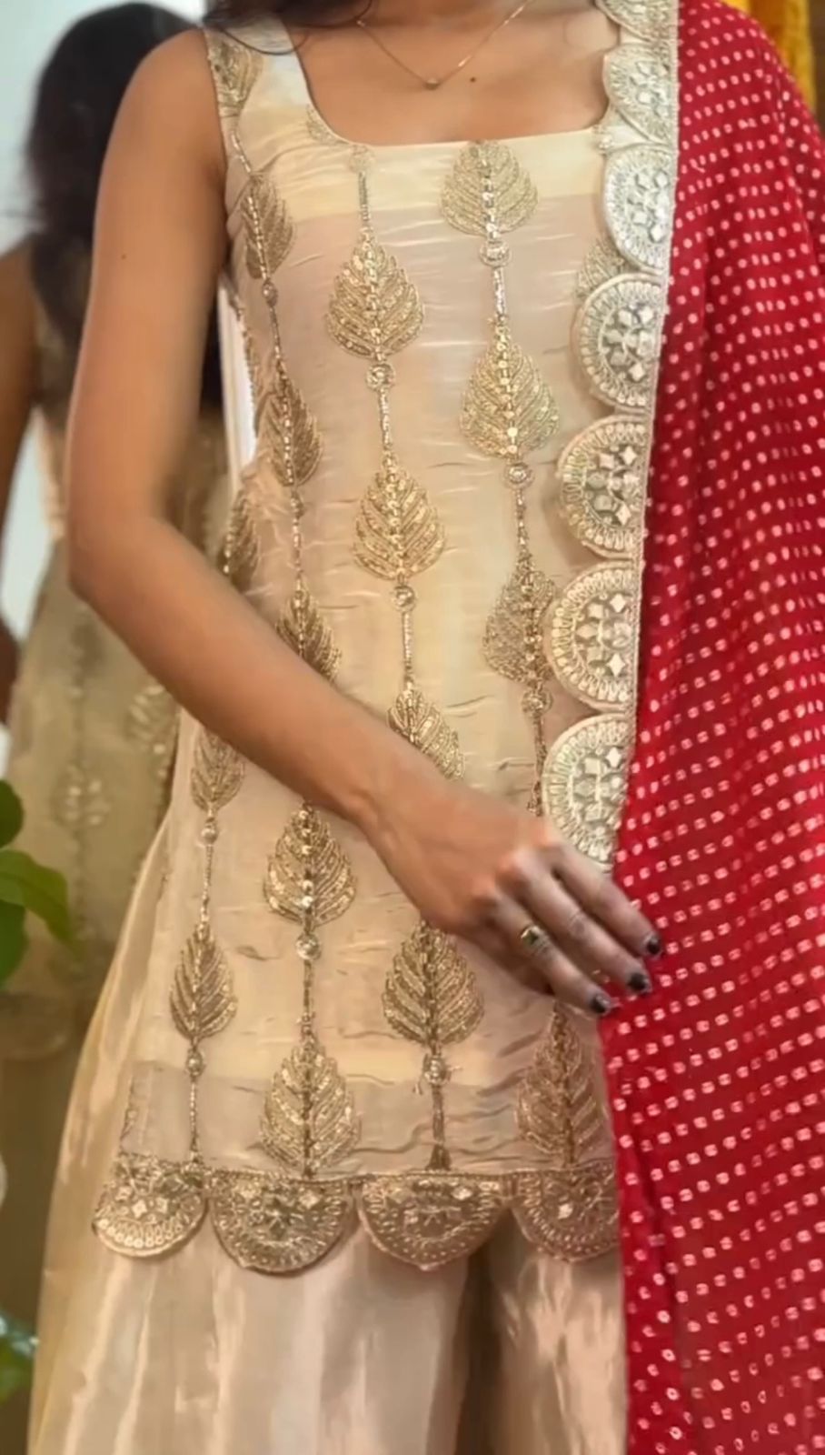 Pretty Beige with Heavy Tedy Crush And Embroidery 3 piece Sharara Suit Set