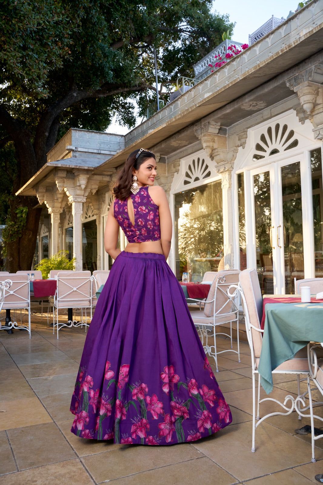 Lehenga Choli Silk - Navy Blue & Lavender With Blouse