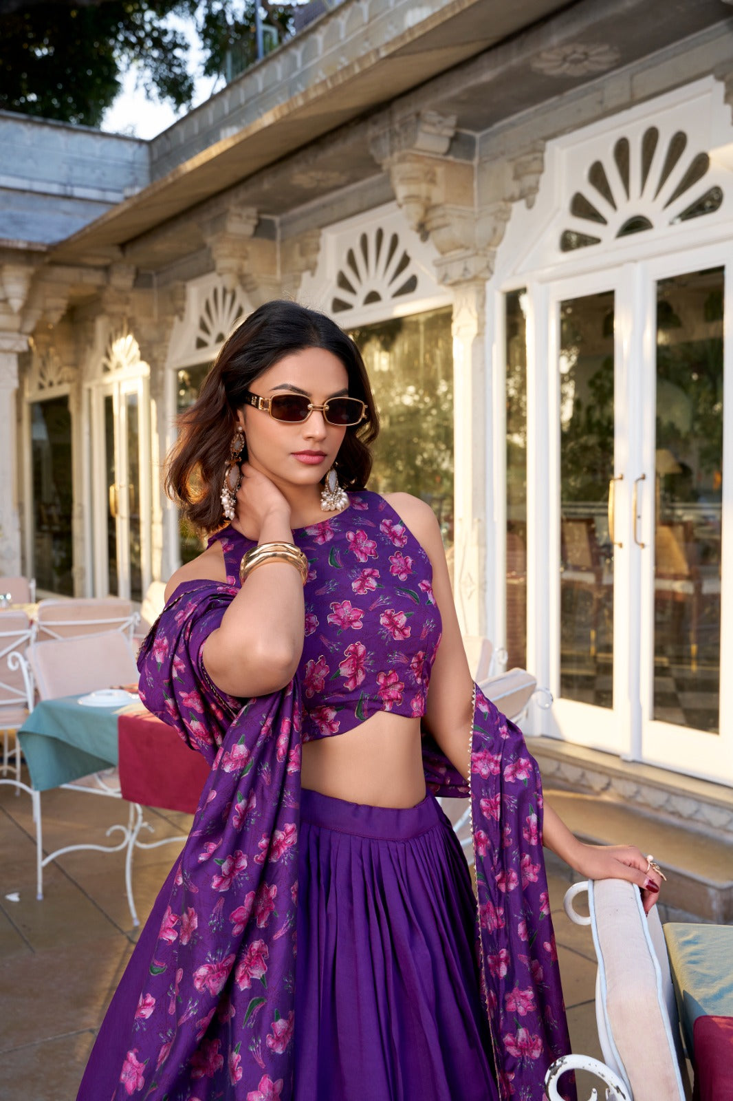 Lehenga Choli Silk - Navy Blue & Lavender With Blouse