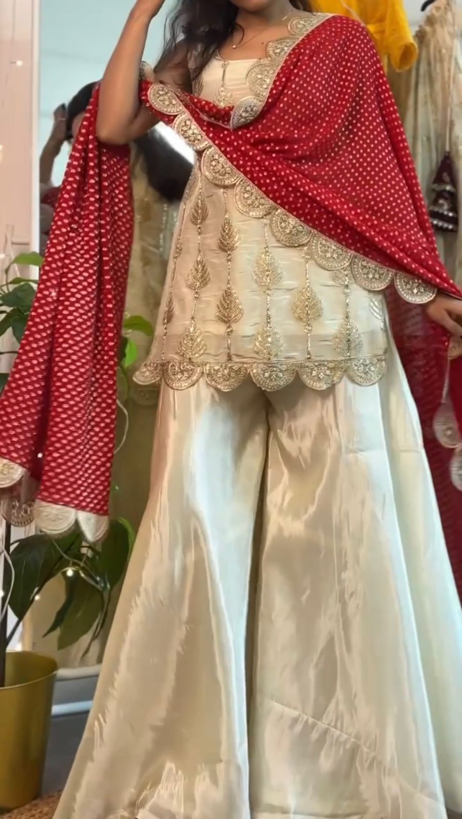 Pretty Beige with Heavy Tedy Crush And Embroidery 3 piece Sharara Suit Set