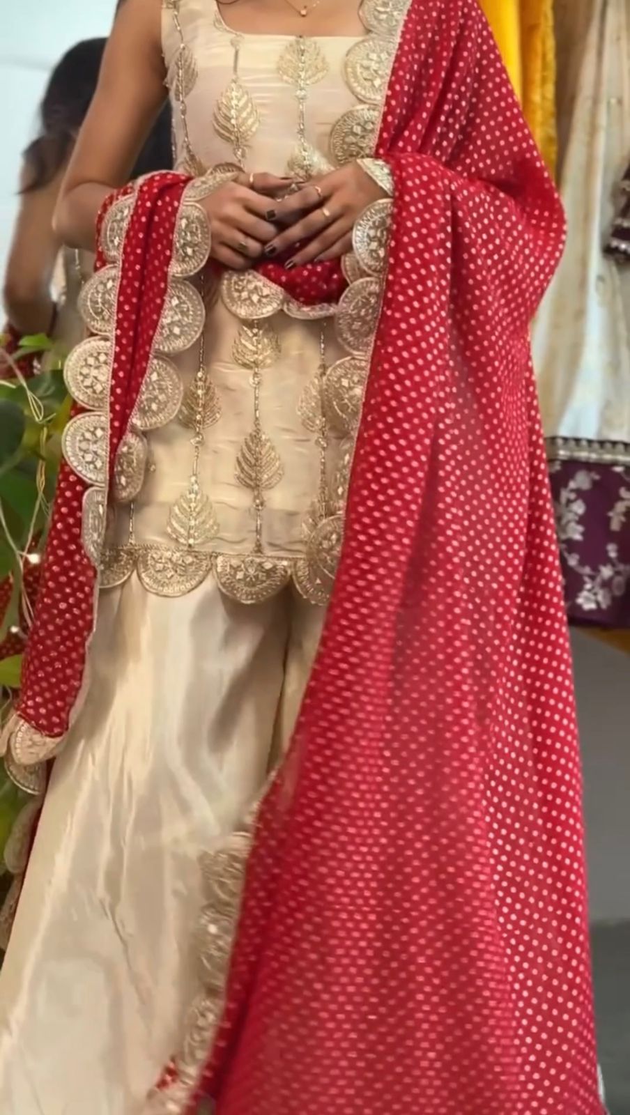 Pretty Beige with Heavy Tedy Crush And Embroidery 3 piece Sharara Suit Set